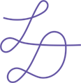 Cursive LD in purple.