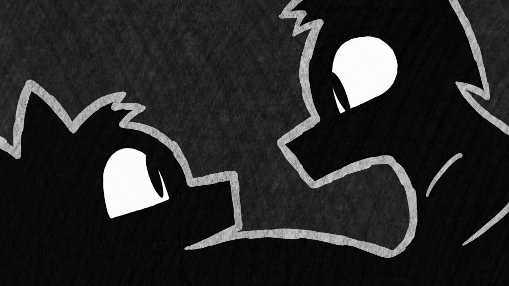 Wolf cub in bed; mother staring at him.