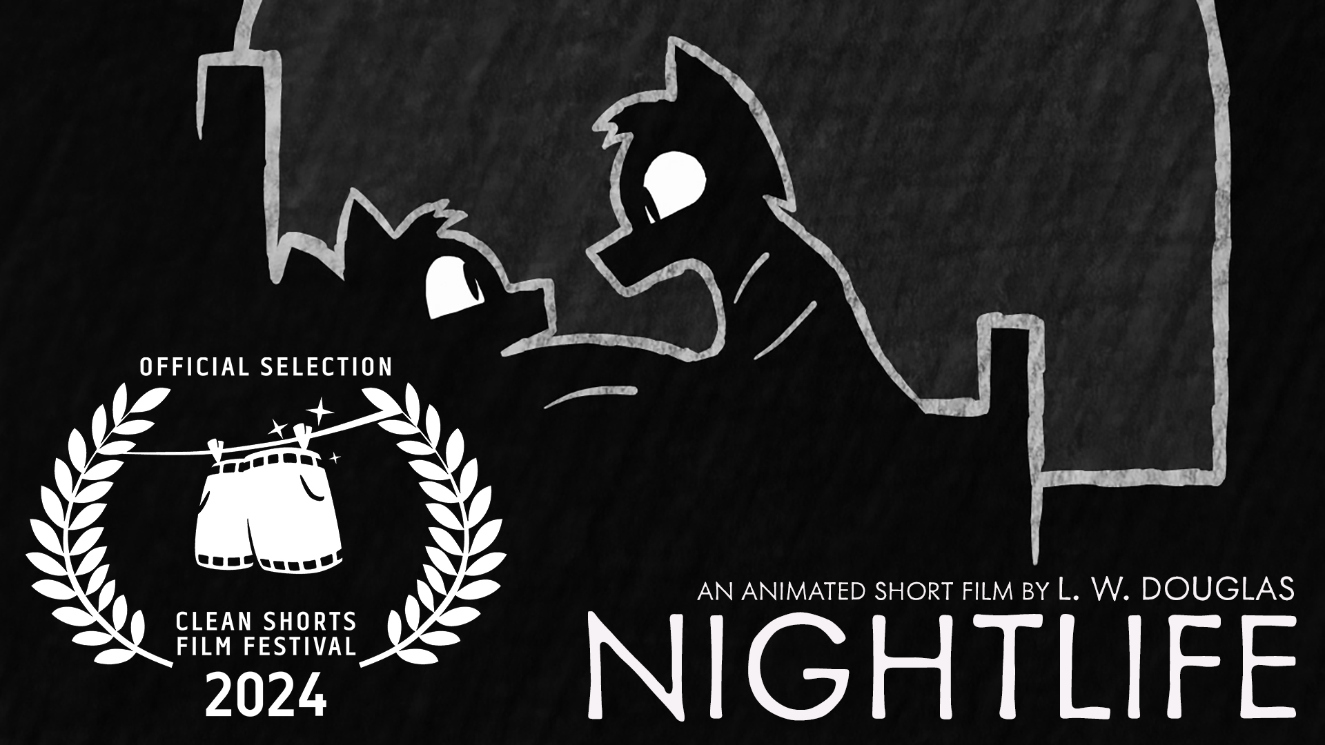 Image of wolf cub and mother alongside laurel for the Clean Shorts Film Festival.